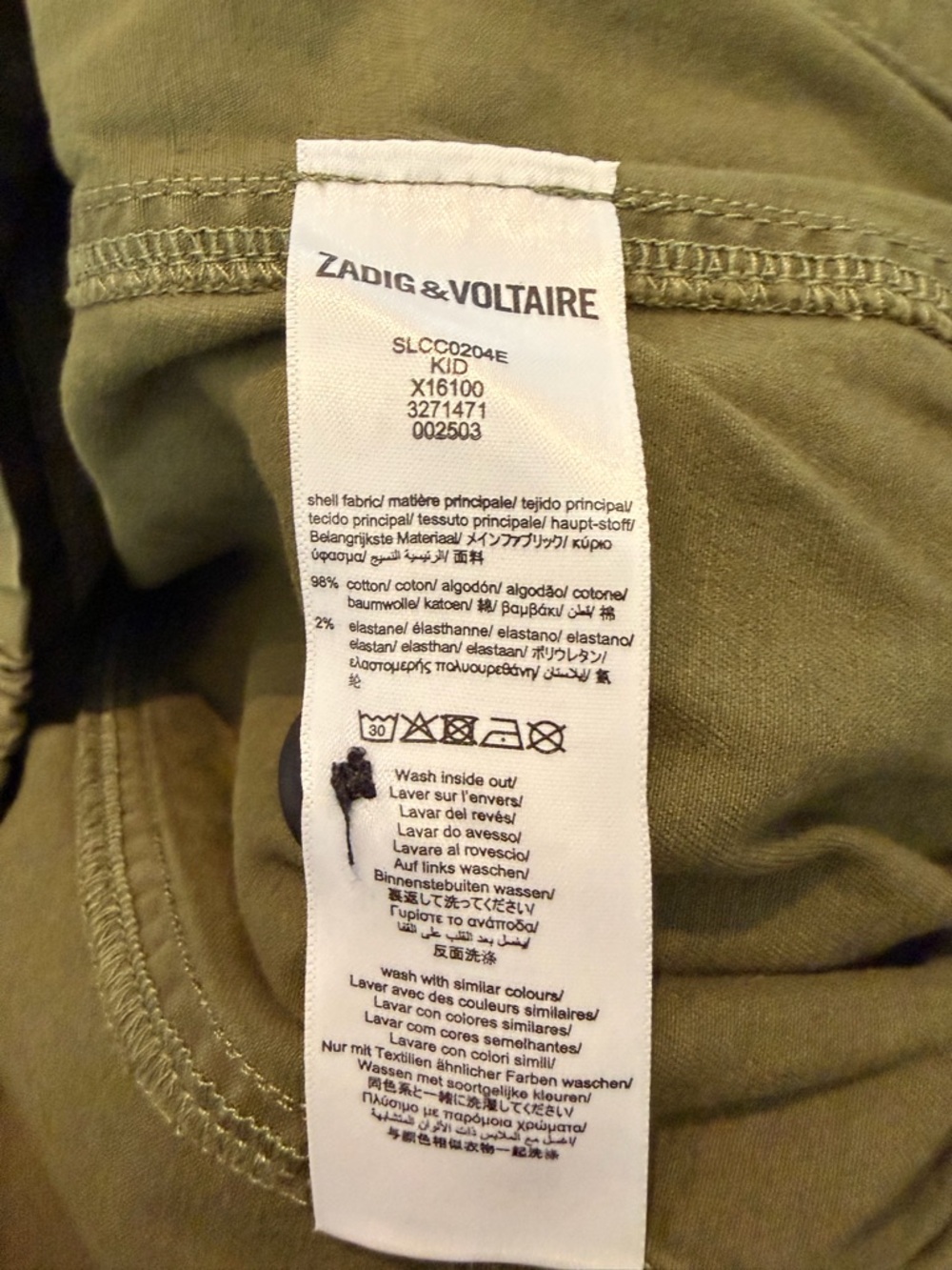 🚩 Zadig & Voltaire Army Green Kid Girl Mill Coat with Patch Size 6X - Picture 7 of 8